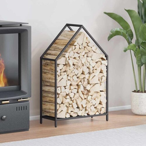 VidaXL Stalak za drva crni 60x25x90 cm hladno valjani čelik Slike