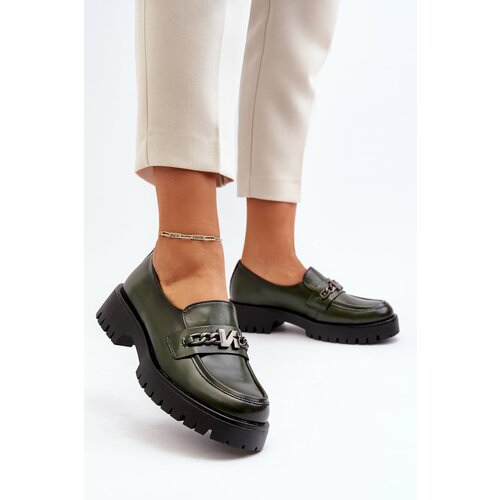 Kesi Women's leather loafers with embellishments, dark green, Loraleima Slike