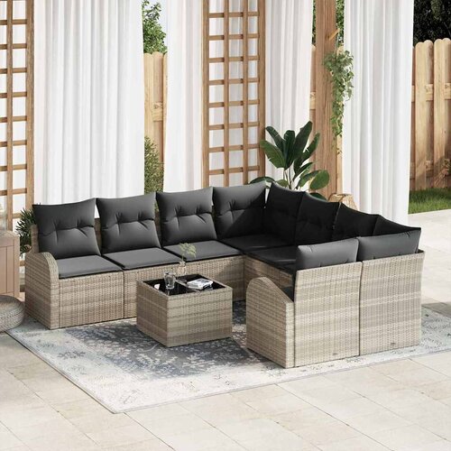  9-dijelni set vrtnih sofa od poliratana s jastucima svjetlosivi Cene