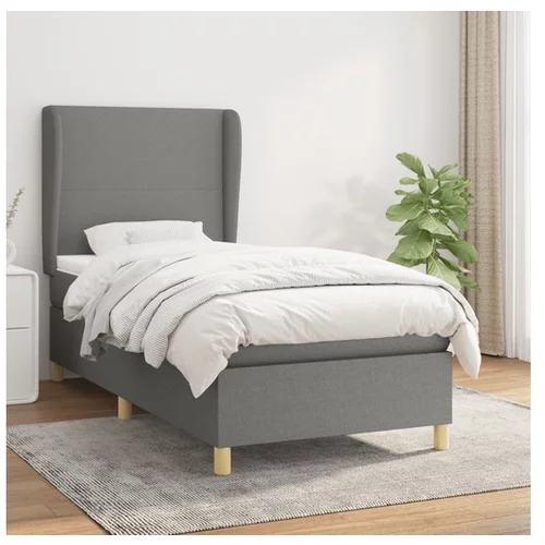  Box spring postelja z vzmetnico temno siva 90x200 cm blago