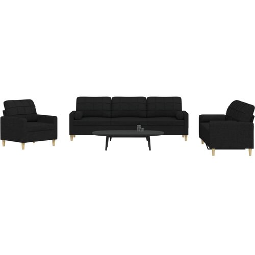  3-dijelni set sofa crni od tkanine Cijene