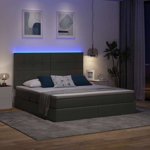 Krevet S LED lampica s pohranom Tamno siva 160 x 200 cm tkanina Slike