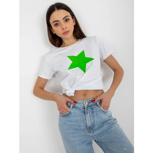 Fashion Hunters White and green T-shirt BASIC FEEL GOOD with star print