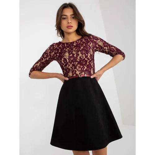 Fashion Hunters Violet and black flared cocktail dress with lace