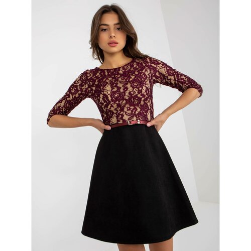 Fashion Hunters Violet and black flared cocktail dress with lace Slike