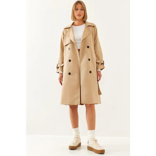 Bianco Lucci Women's Front Aller Detail Double Breasted Trench Coat 8118