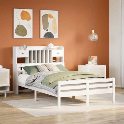 VidaXL Krevet s regalom z knjige bez madraca bijeli 135x190cm borovina Slike