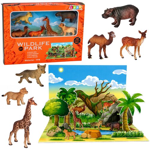  Set of Wild Animals Figures Fox Giraffe Hippo Deer Park 3D Board Cene