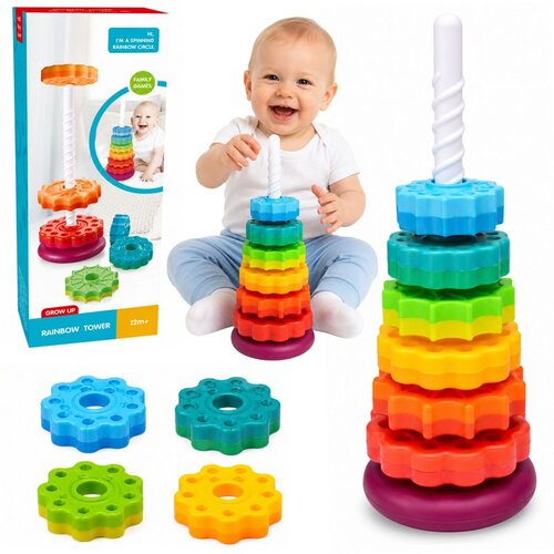  Rotirajuća piramidalna slagalica s duginim uzorkom 36 cm, 6 el. Slike