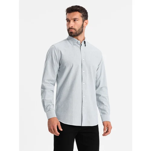 Ombre Elegant men's oxford shirt with embroidery - light grey