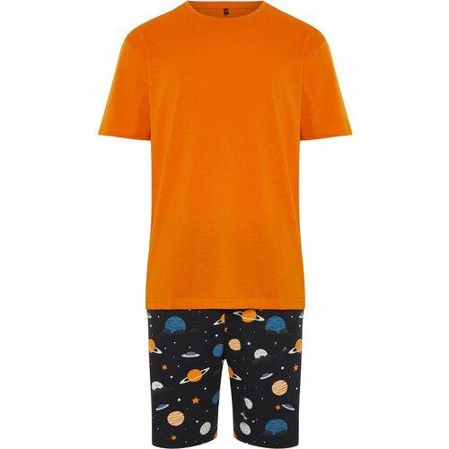 Trendyol Orange Regular Fit Printed Knitted Pajamas Set Slike