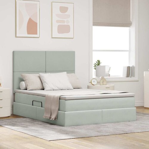 VidaXL Krevet S LED lampica Svijetlo siva 140 x 190 cm Bar&amp;scaron;un Slike