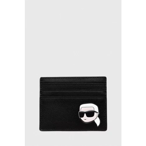 Karl Lagerfeld Usnjen etui za kartice črna barva