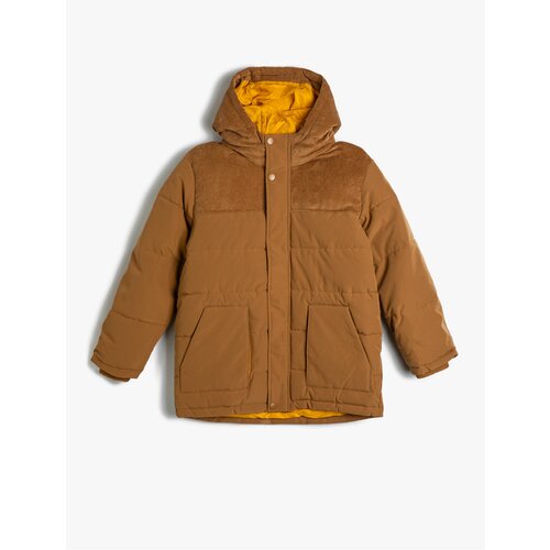 Koton Oversize Puffer Jacket Hooded Lined Pockets Zippered Velvet Fabric Detailed Slike