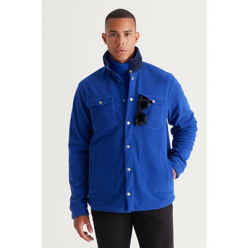 AC&Co / Altınyıldız Classics Men's Sax-Navy Blue Standard Fit Normal Cut Shirt Collar Pocket Fleece Jacket. Slike