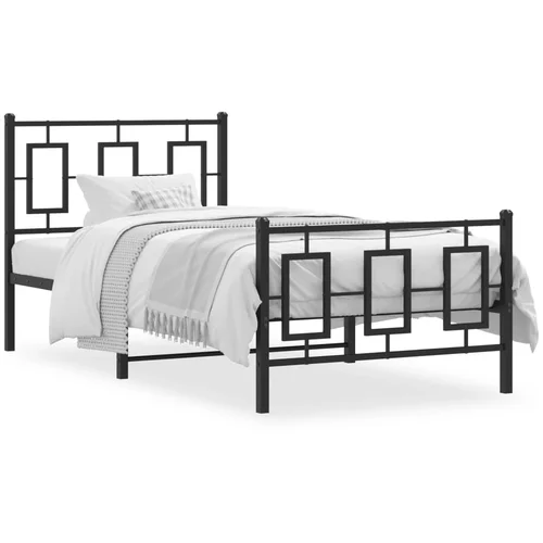 Metalni okvir kreveta uzglavlje i podnožje crni 90x190 cm
