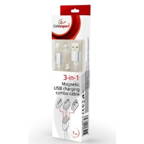 Gembird X-CC-USB2-AMLM31-1M Magnetic USB charging combo 3-in-1 cable, silver, 1 m Slike