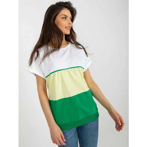 Fashion Hunters White-green loose basic blouse with short sleeves