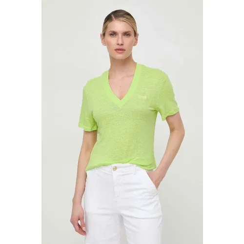 BOSS Orange Lanena majica kratkih rukava boja: zelena