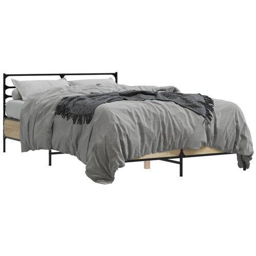 VidaXL Posteljni okvir sonoma hrast 140x190 cm inž. les in kovina Slike