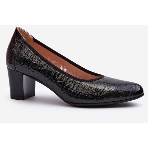VINCEZA Black Embossed Patent Leather Pumps Cynania Cene