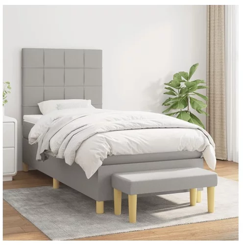  Box spring postelja z vzmetnico svetlo siva 90x190 cm blago