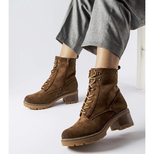 Gemre Brown lace-up ankle boots on block heel Clementina Cene