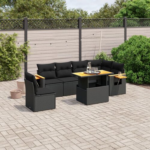 vidaXL 7-dijelni set vrtnih sofa od poliratana s jastucima crni Cijene