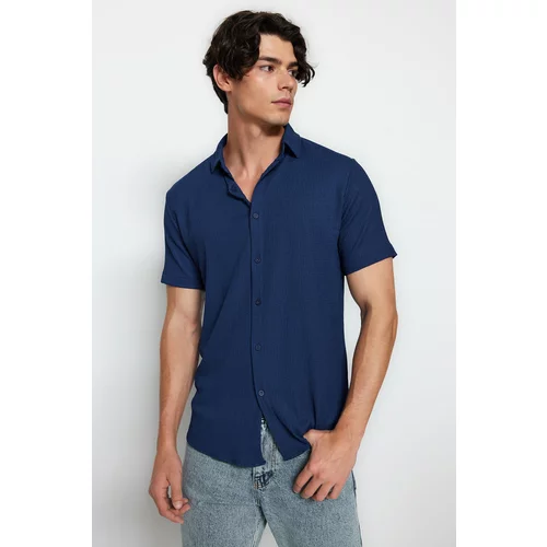 Trendyol Navy Blue Men's Regular Fit Short Sleeve Shirt.