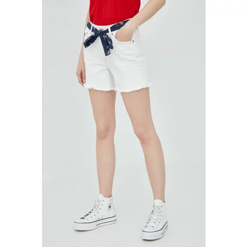 Superdry Traper kratke hlače za žene, boja: bijela, glatki materijal, srednje visoki struk