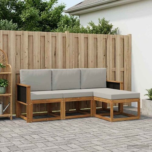  Set vanjskih sofa 4 kom. Prirodna i svjetlosiva Slike