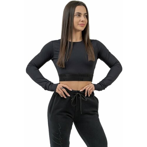 NEBBIA Long Sleeve Crop Top INTENSE Perform Black S Majica za fitnes Slike