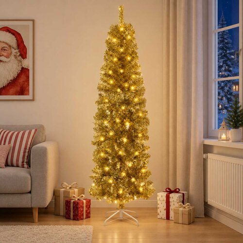  Umjetno usko božićno drvce s kuglicama 300 LED lampica Slike