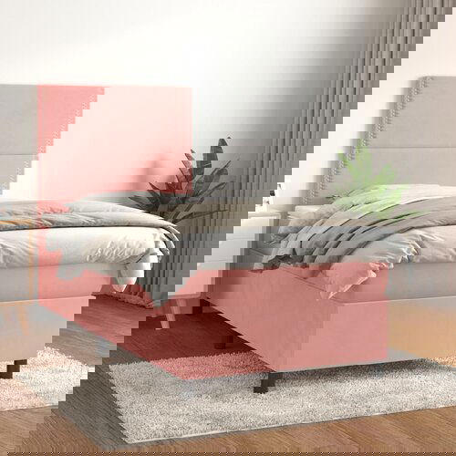 The Living Store Box spring postelja z vzmetnico roza 100x200 cm žamet - Box Spring Postelja, (21491951) Slike