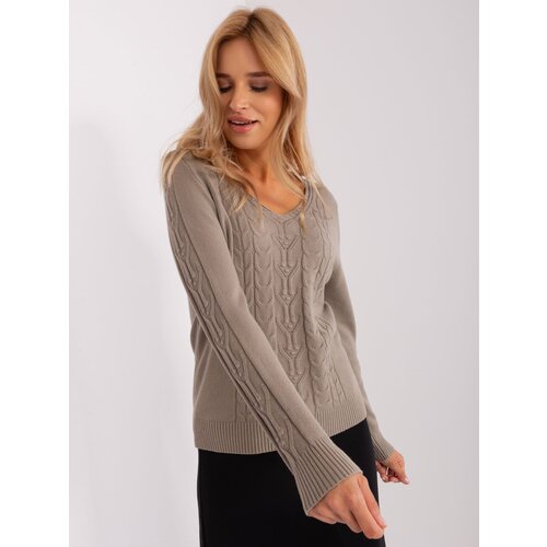 Fashion Hunters Dark beige women's sweater with braids Cene