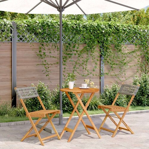  3-dijelni bistro set od poliratana i masivnog drva sivi Slike