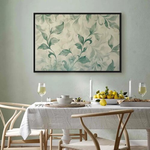  Slika - Watercolor Botanical Motif Delicate Green-Beige Leaves 60x40 U crnom drvenom okviru Slike