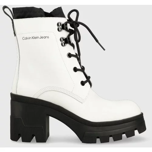 Calvin Klein Jeans Kožne gležnjače Chunky Heeled Boot Laceup za žene, boja: bijela, s debelom petom