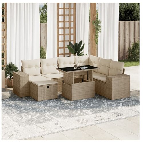 VidaXL 8-dijelni set vrtnih sofa od poliratana s jastucima bež Slike