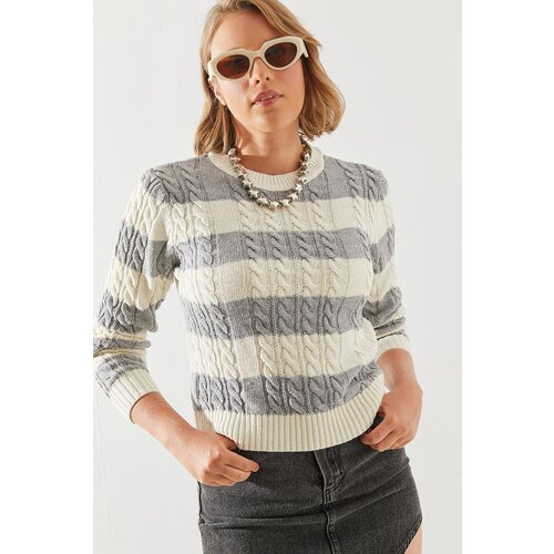 Bianco Lucci women's striped crew neck sweater Slike