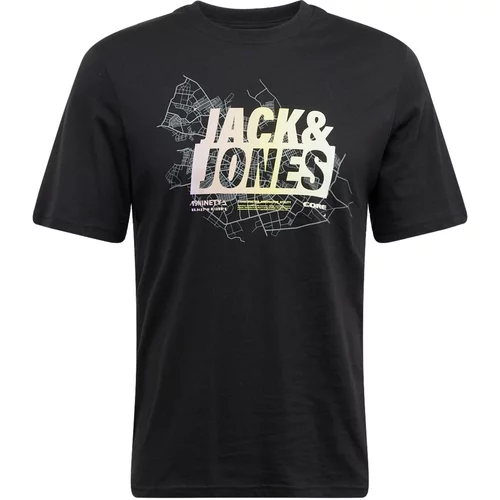 Jack & Jones Majica 'MAP SUMMER' pastelno žuta / pastelno roza / crna