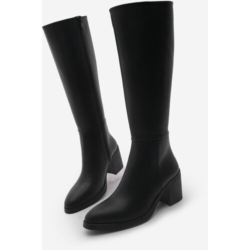 Marjin Women&amp;#039;s Thick Heeled Knee High Heeled Boots Aktone Black Slike