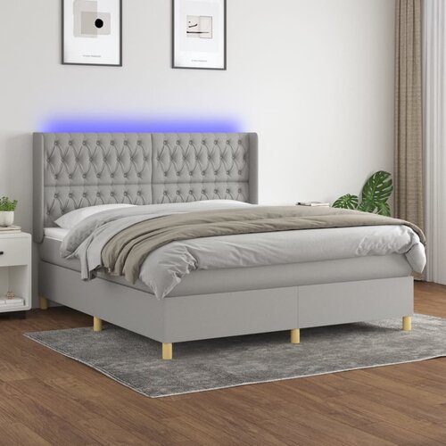 The Living Store Box spring postelja z vzmetnico LED sv. siva 160x200 cm blago - Box Spring Postelja, (21516276) Cene