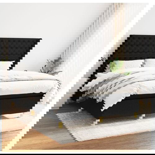 VidaXL Krevet s oprugama i madracem crni 140 x 190 cm od tkanine Slike