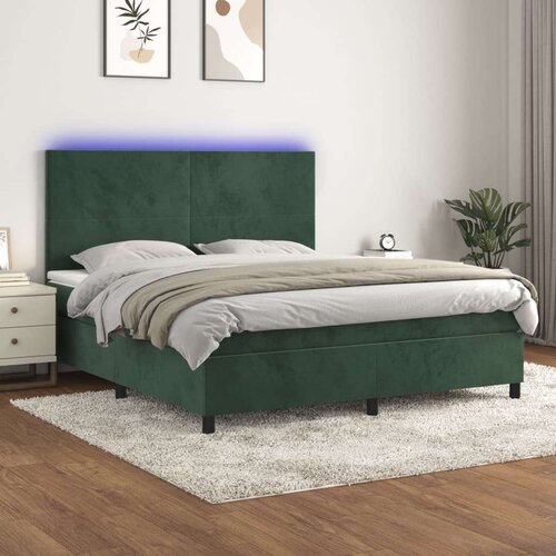  Krevet box spring s madracem LED tamnozeleni 180x200 cm baršun Cijene
