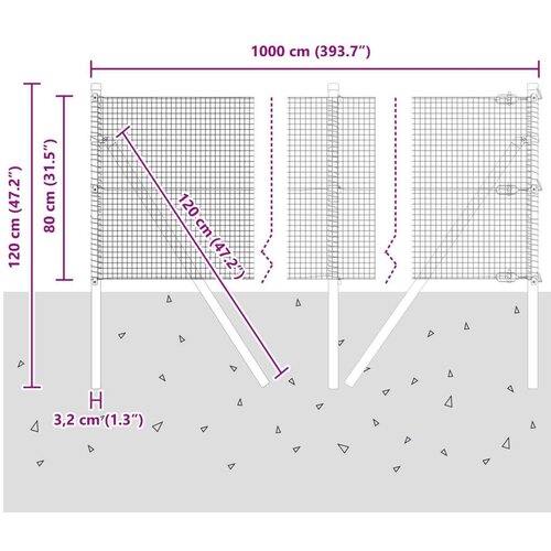 vidaXL Zavarena žičana ograda s 7 stupova 0.8x10 m Pocinčani čelik Cene