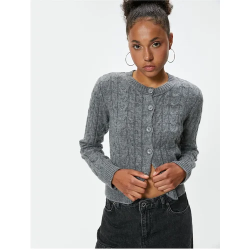 Koton Knitted Hair Knit Textured Buttoned Cardigan