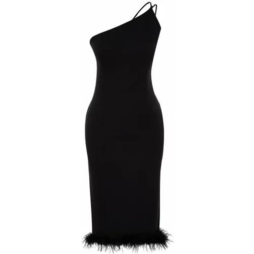 Trendyol Black Fitted Elegant Evening Dress with Woven Otriches