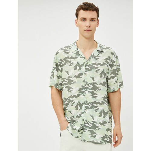 Koton Camouflage Printed Shirt Short Sleeve Turn-down Collar Viscose Fabric Slike