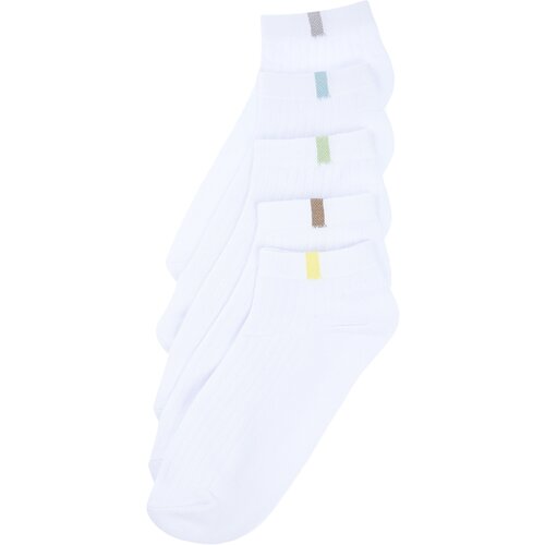 Trendyol White Men's 5-Pack Cotton Textured Contrast Color Blocked Booties-Short-Ankle High Socks Cene